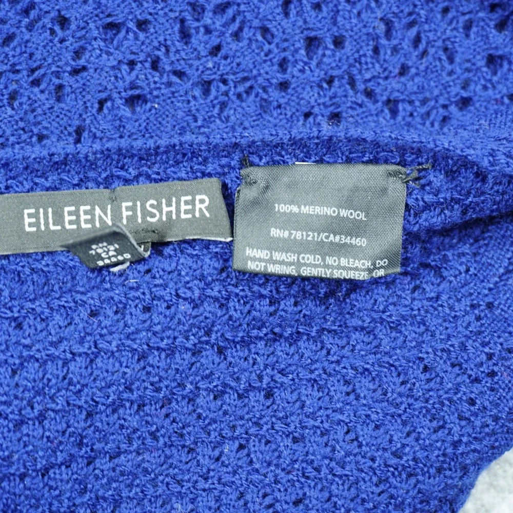 Eileen Fisher Royal Blue 100% Merino Wool Pointelle Knit Wrap Scarf OS